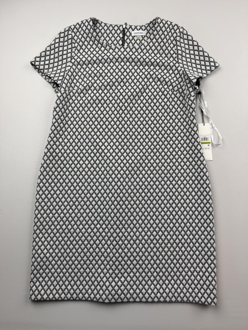 Calvin Klein Dress Womens 14 White Diamond Knit Short Sleeve Sheath Workwear